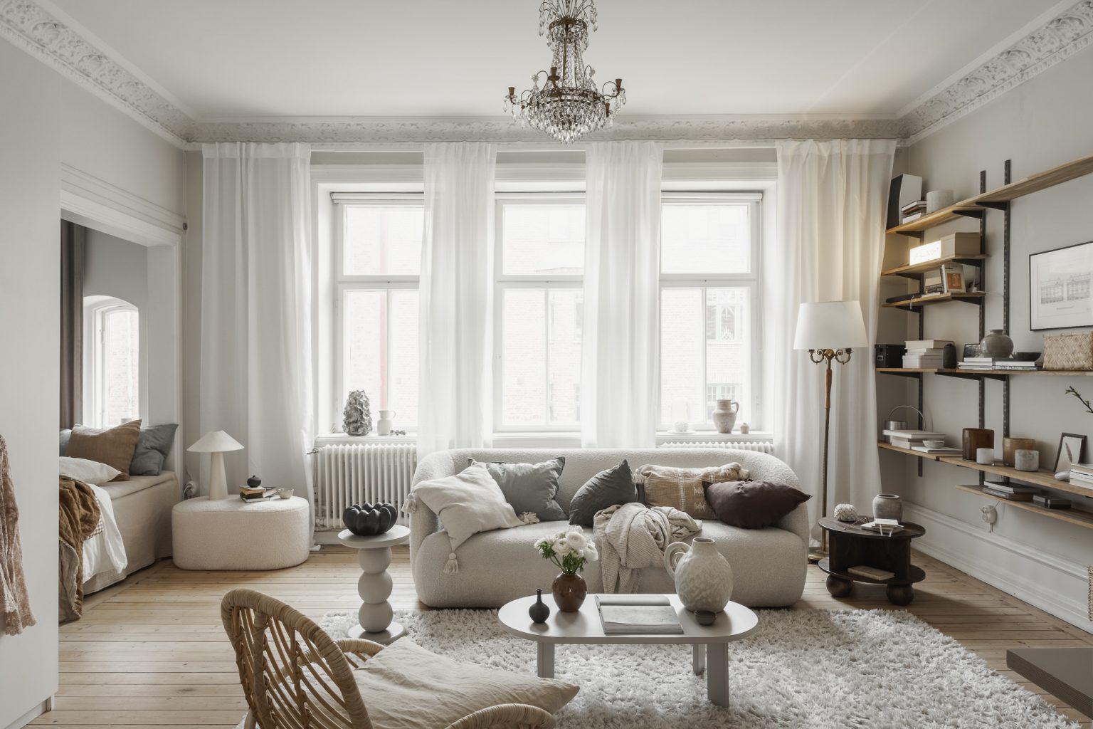 salon deux-pièces de 51m2 décoration scandinave