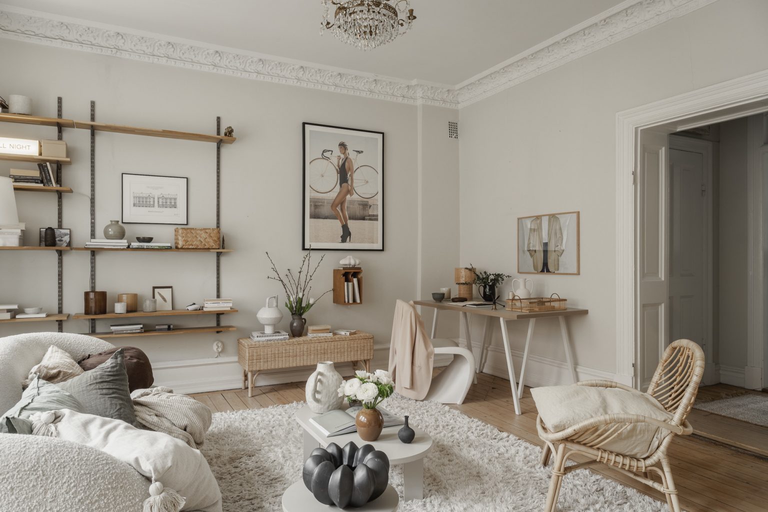 salon deux-pièces de 51m2 décoration scandinave