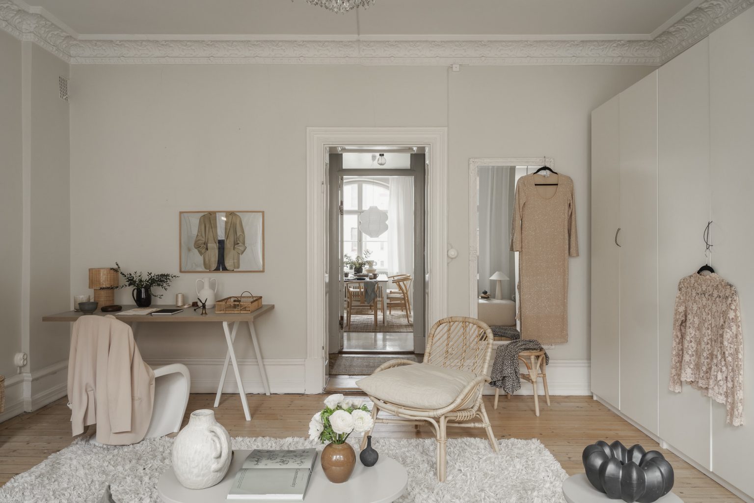 salon deux-pièces de 51m2 décoration scandinave