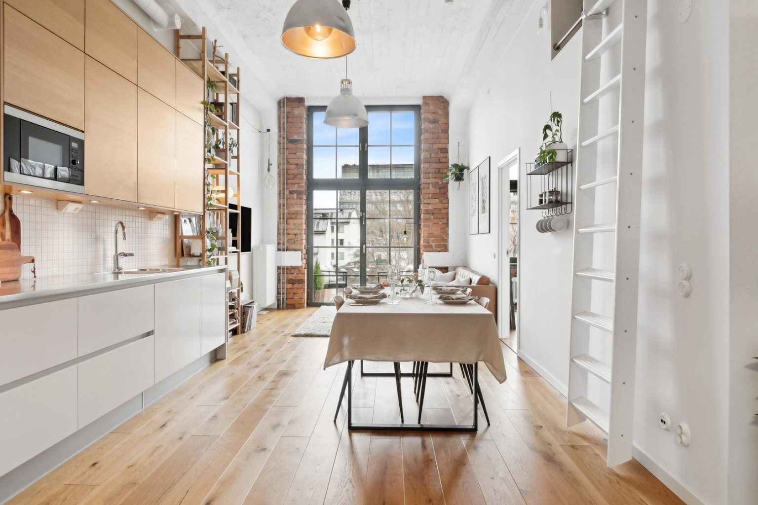 cuisine ouverte et salon deux-pièces 54m2 mini loft