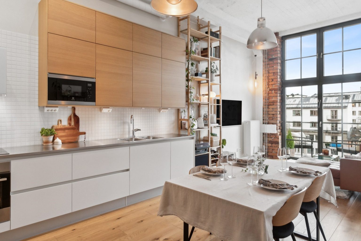 cuisine ouverte et salon deux-pièces 54m2 mini loft