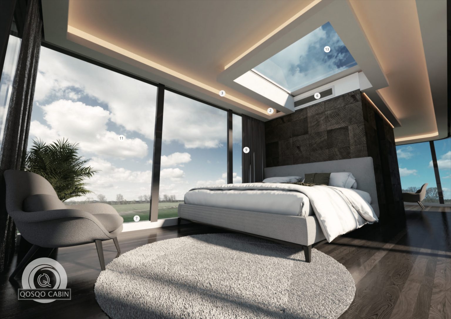 chambre design avec baies vitrées 