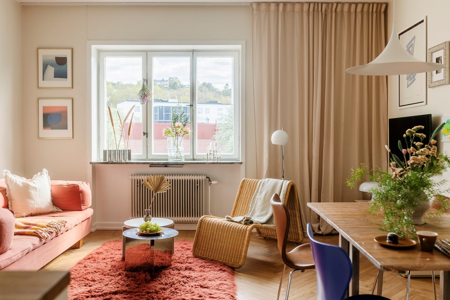 salon décoration colorée et vintage deux-pièces 38m2