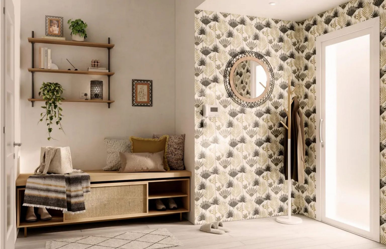 entrée avec papier-peint décoration naturelle
