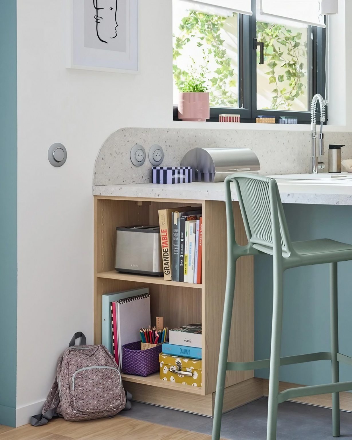 cuisine Leroy Merlin 2025 bleue et terrazzo