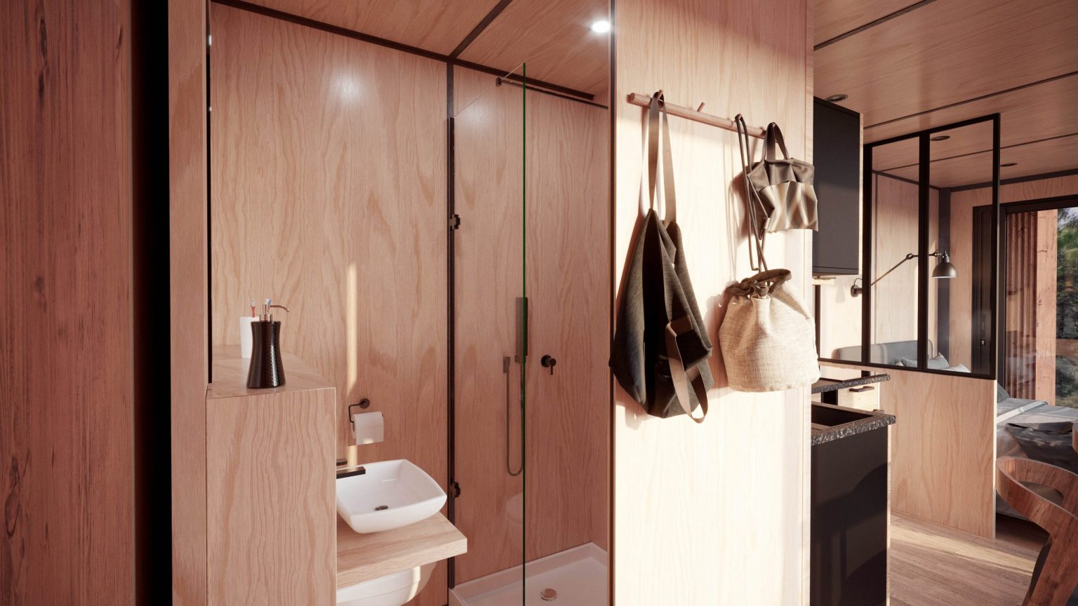 intérieur bois maison container française Dune loft 