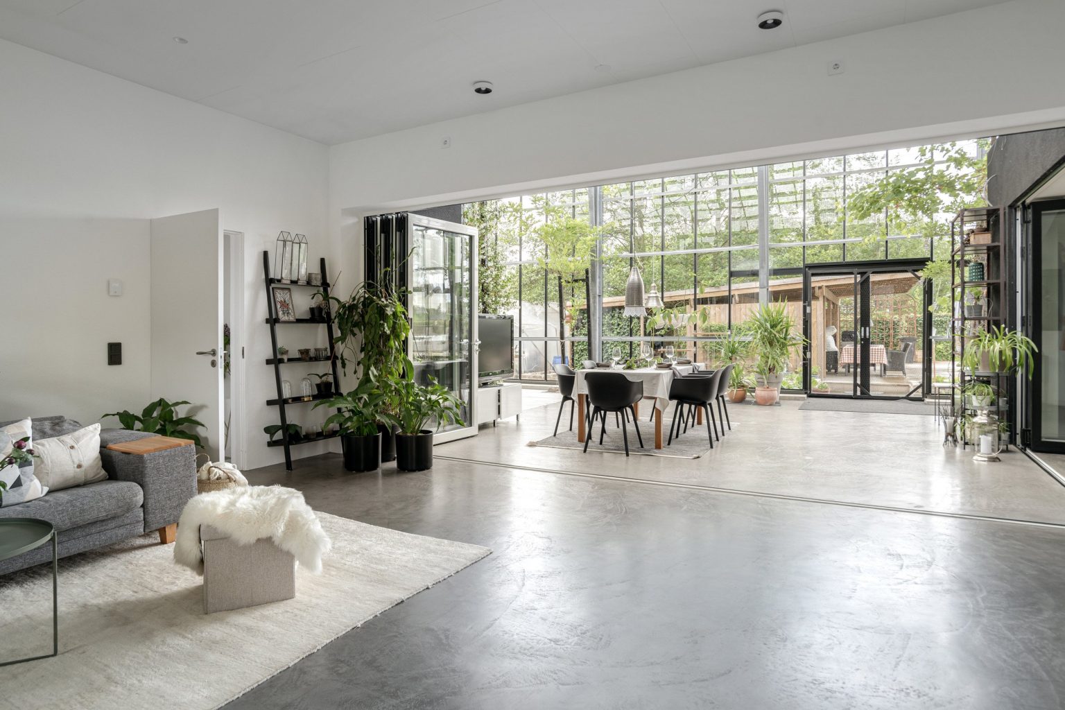 salon et salle à manger maison de verre façon serre