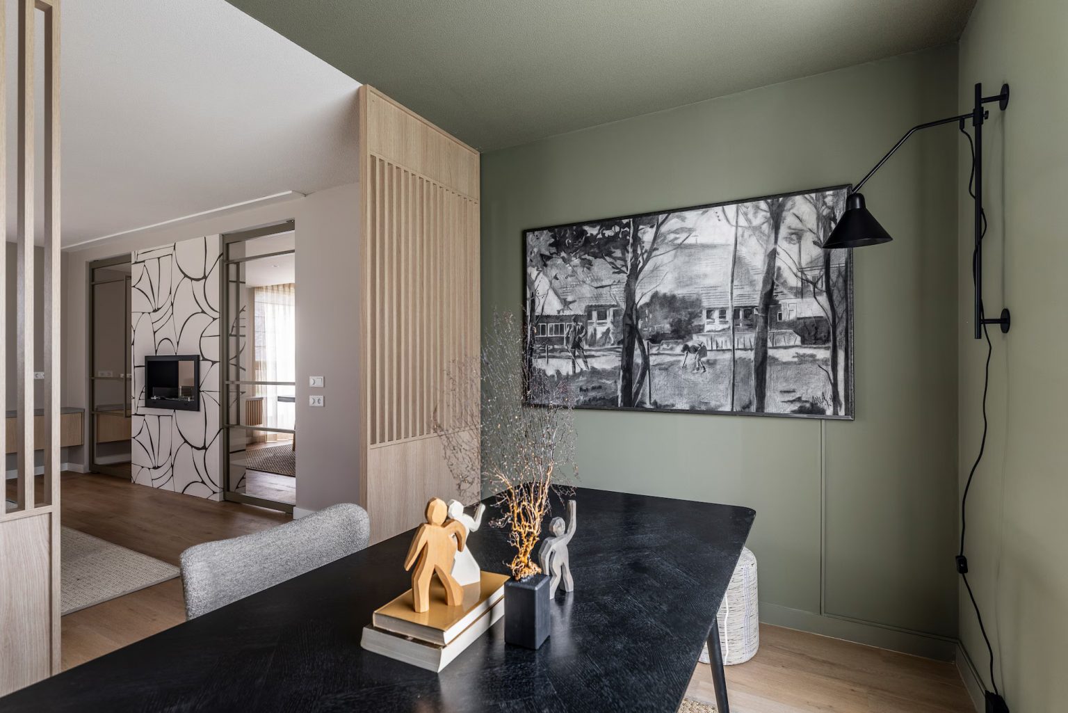 bureau mur vert décoration contemporaine