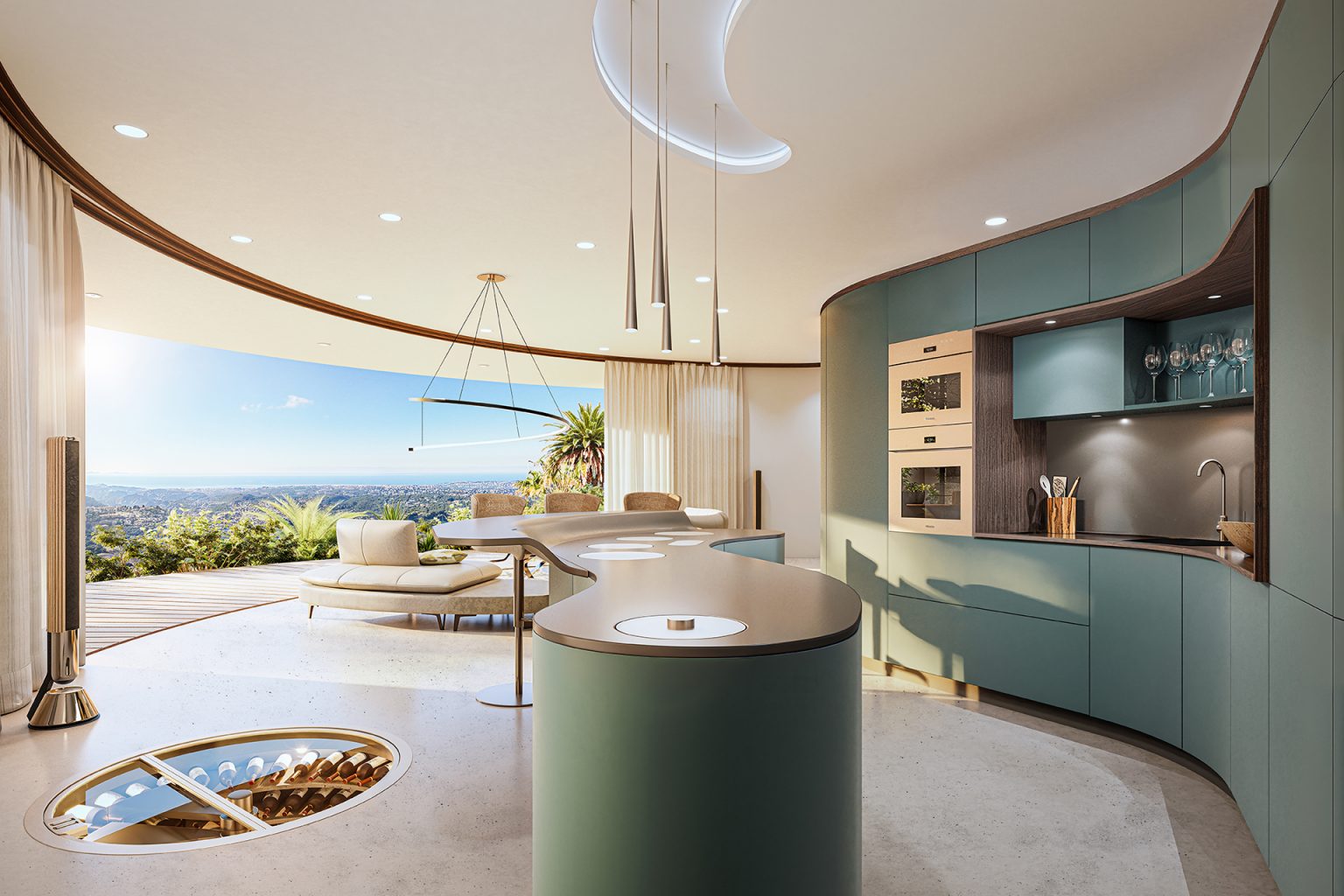 cuisine avec cave à vins en sous-sol décoration design villa architecte CURV à Vence