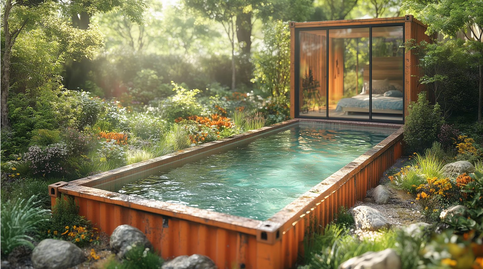 piscine et pool house maison container française Dune loft 