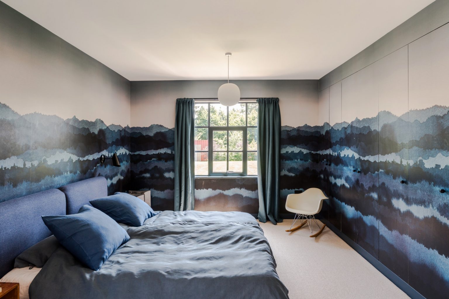 chambre décoration bleue papier-peint panoramique