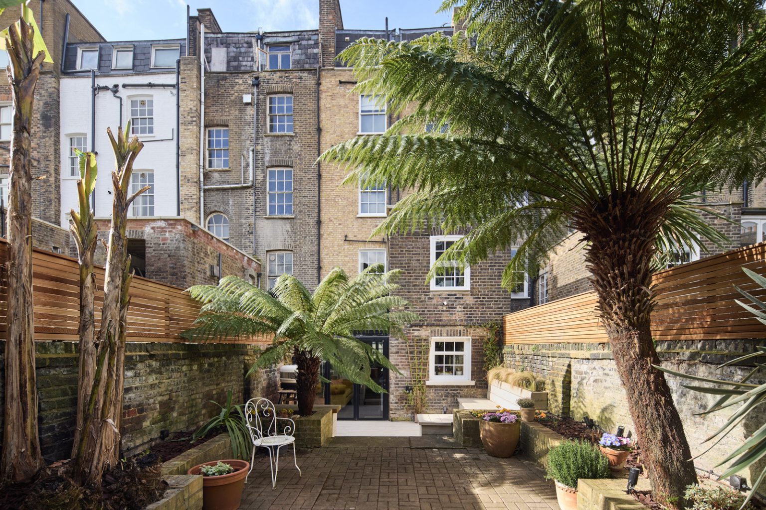 jardin de ville avec palmier maison Londres