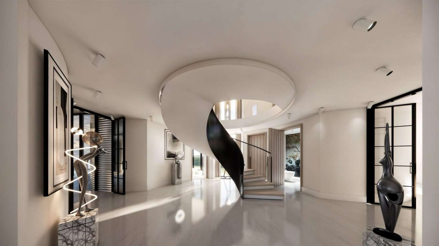 entrée avec escalier sculptural