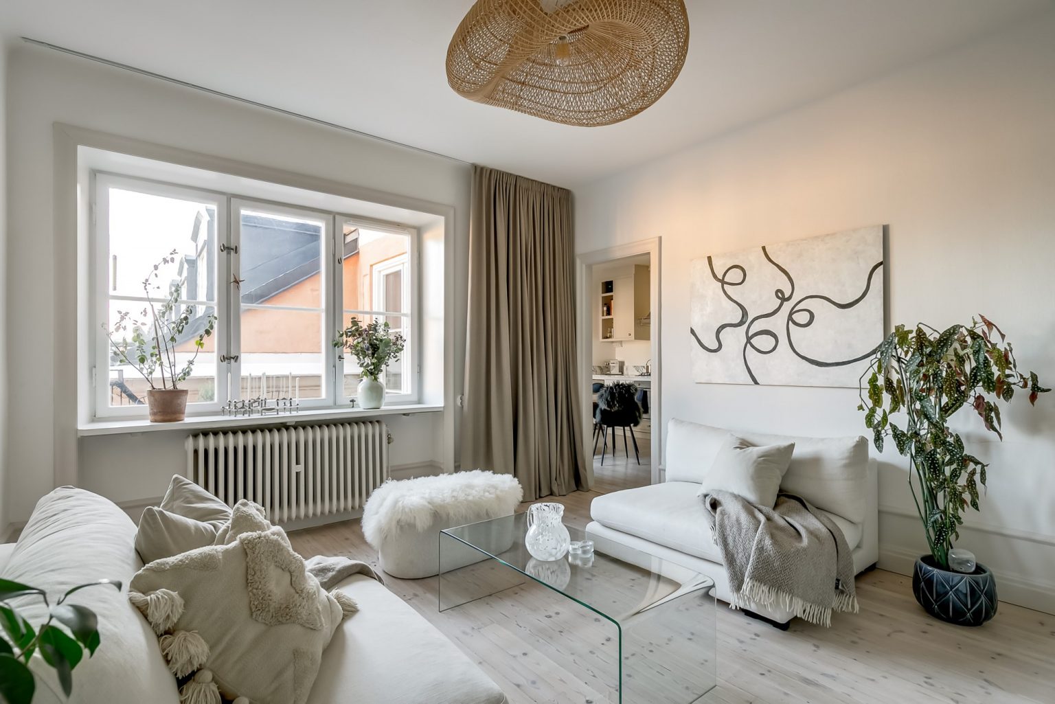 salon décoration blanche vaste studio de 54m2 optimisé grâce à une solution IKEA
