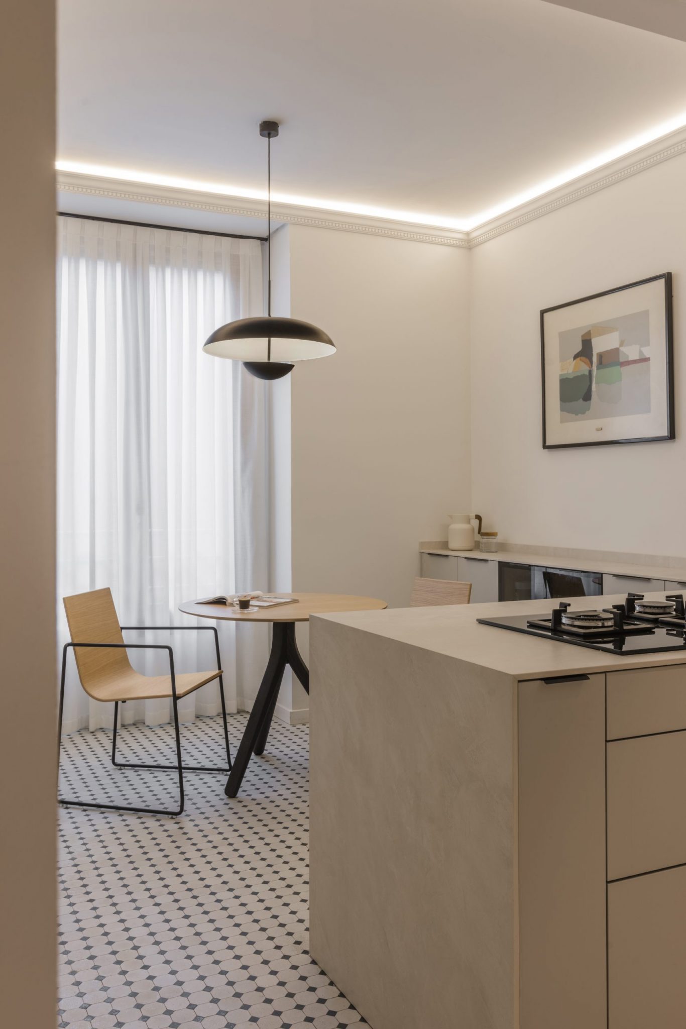 cuisine contemporaine sol cabochons blanc et noir