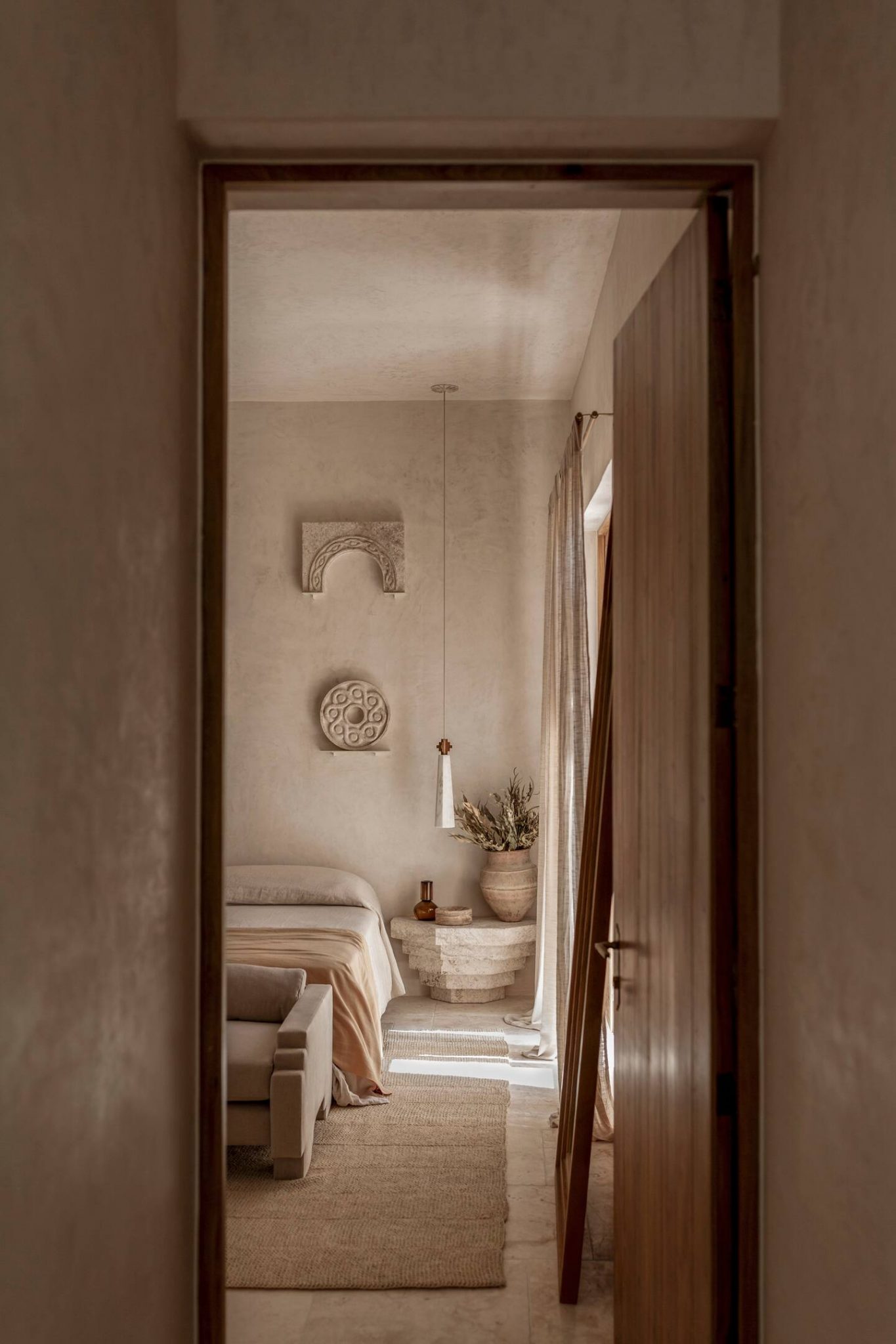 chambre décoration beige maison Tulum
