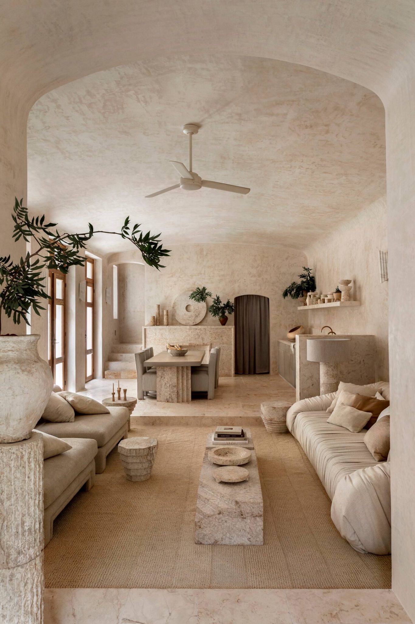 salon décoration beige maison Tulum