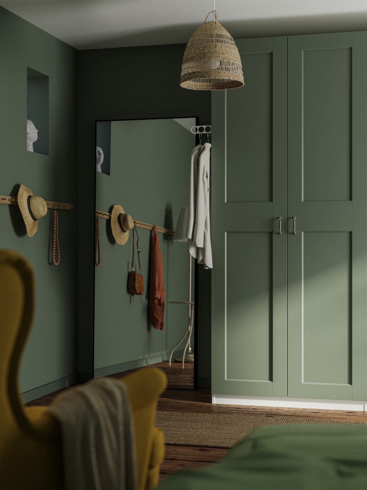 entrée avec armoire verte Ikea