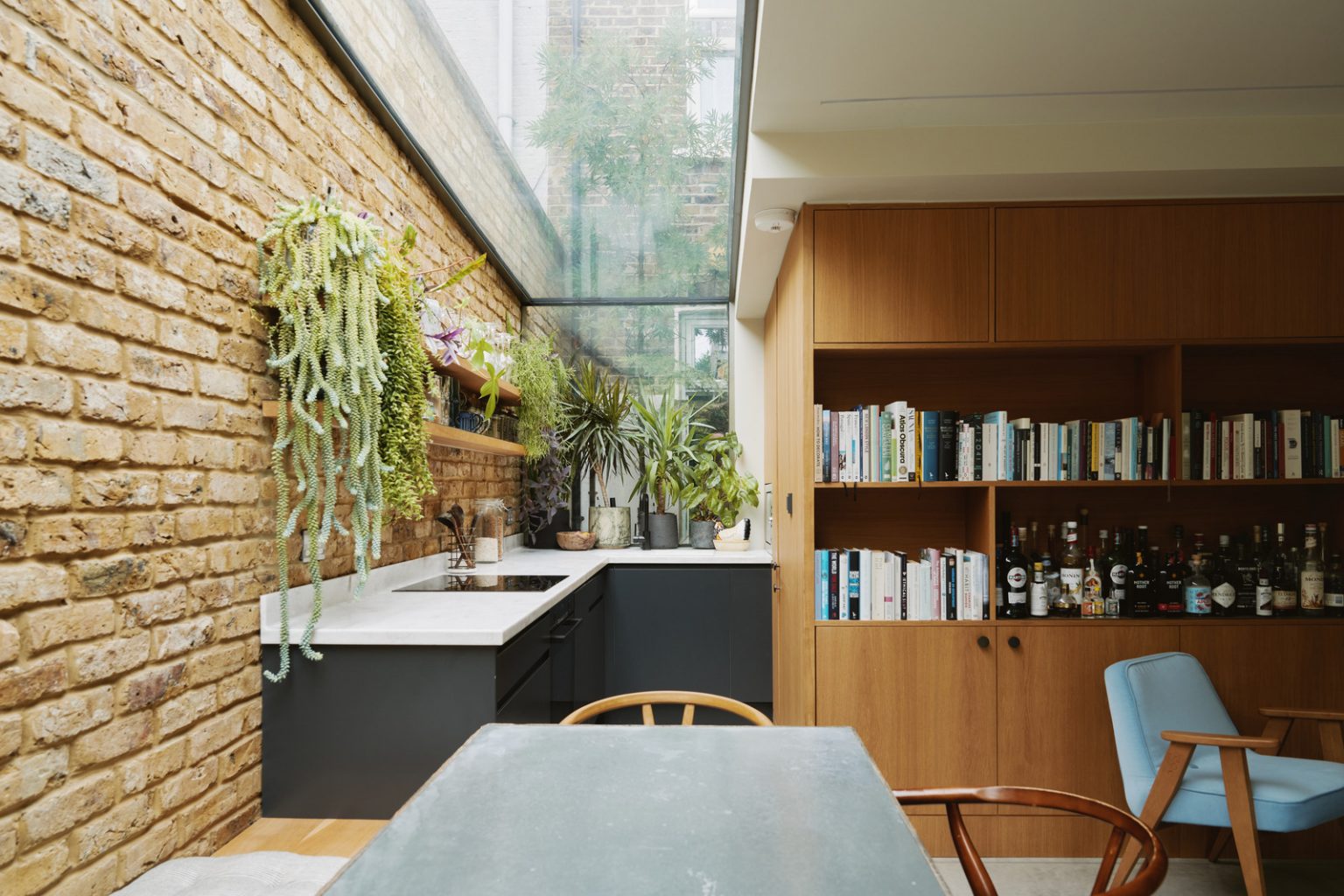 cuisine et salon appartement 64m2 avec jardin et extension vitrée
