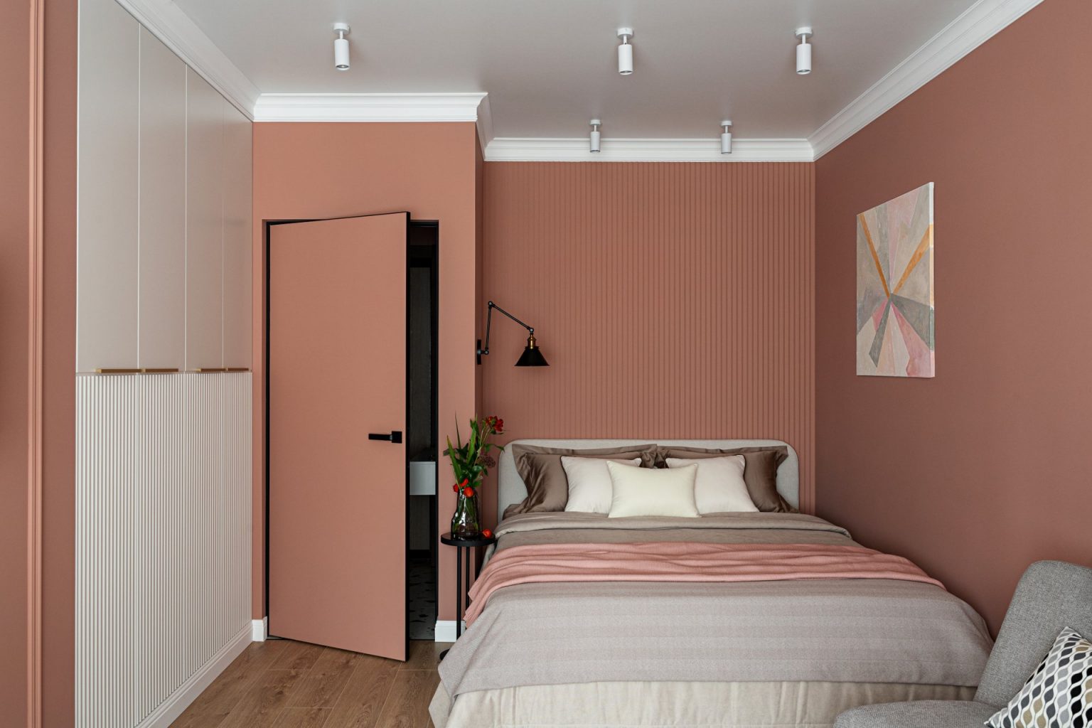 chambre moderne murs terracotta
