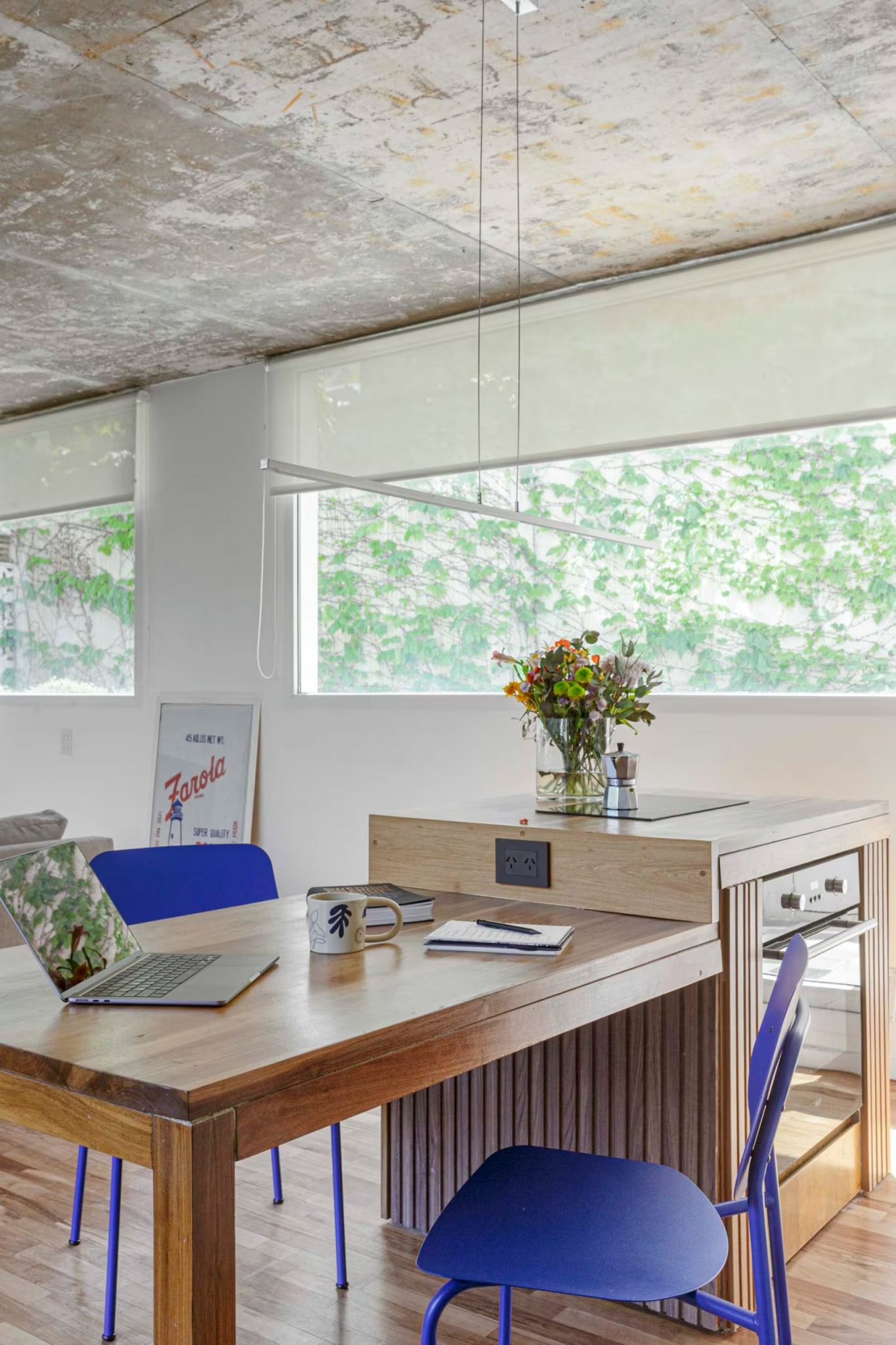cuisine plafond béton décoration design appartement duplex avec jardins