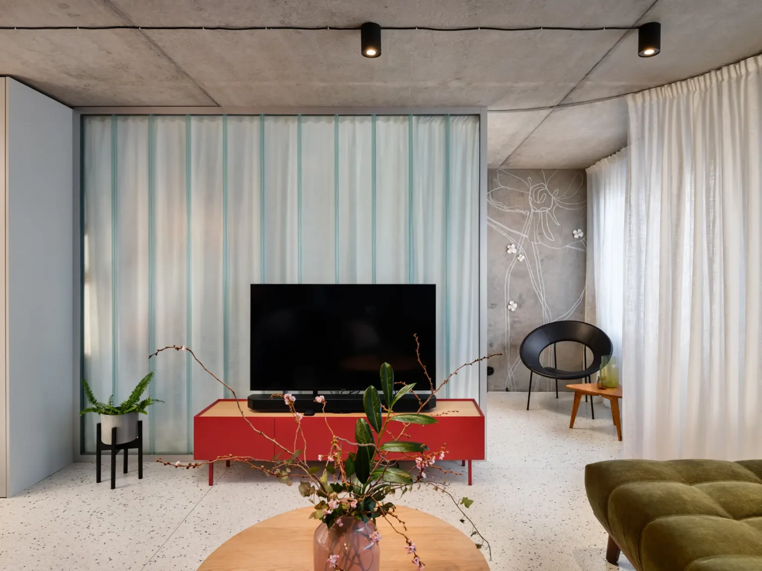salon sol terrazzo appartement contemporain décoration design