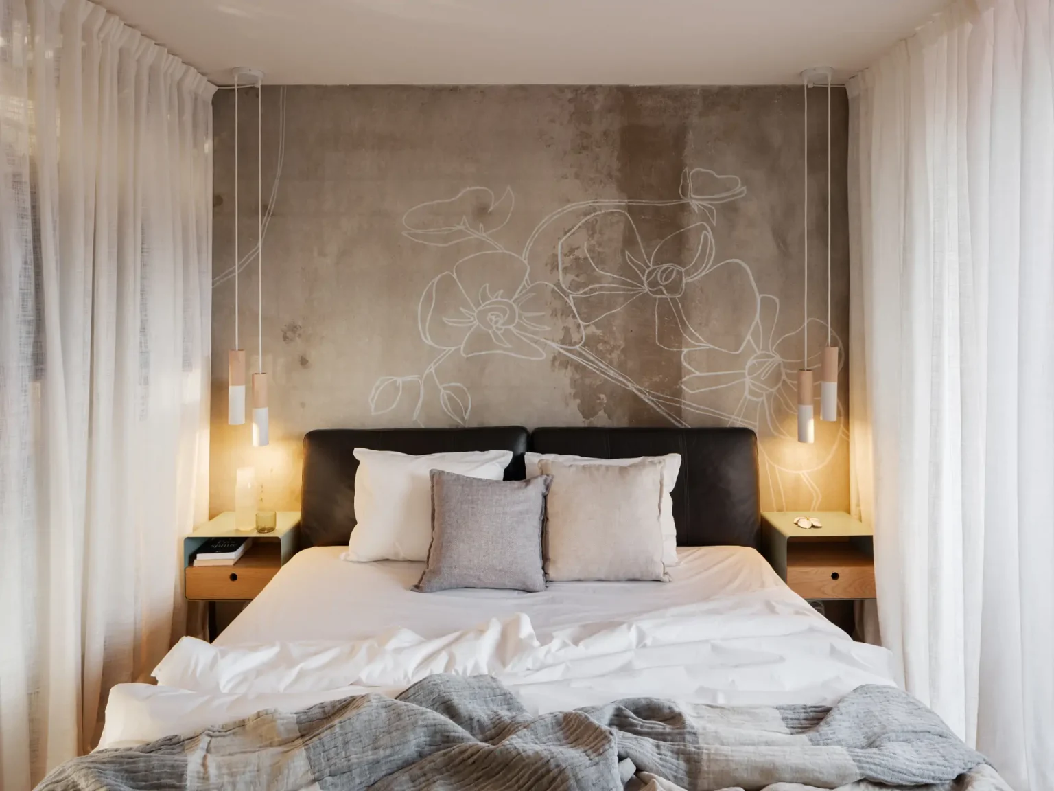 chambre appartement contemporain décoration design mur béton