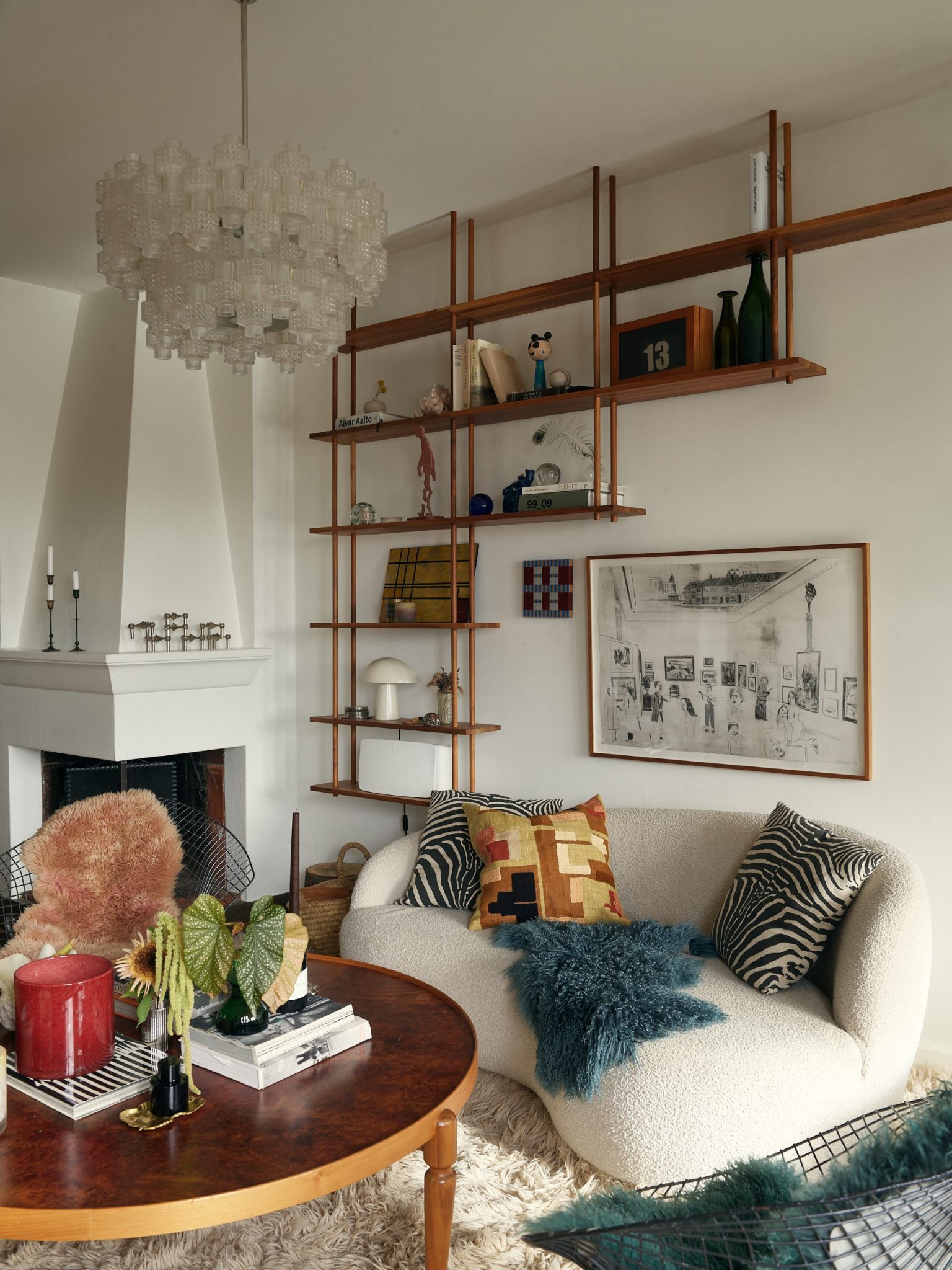 salon avec cheminée décoration vintage