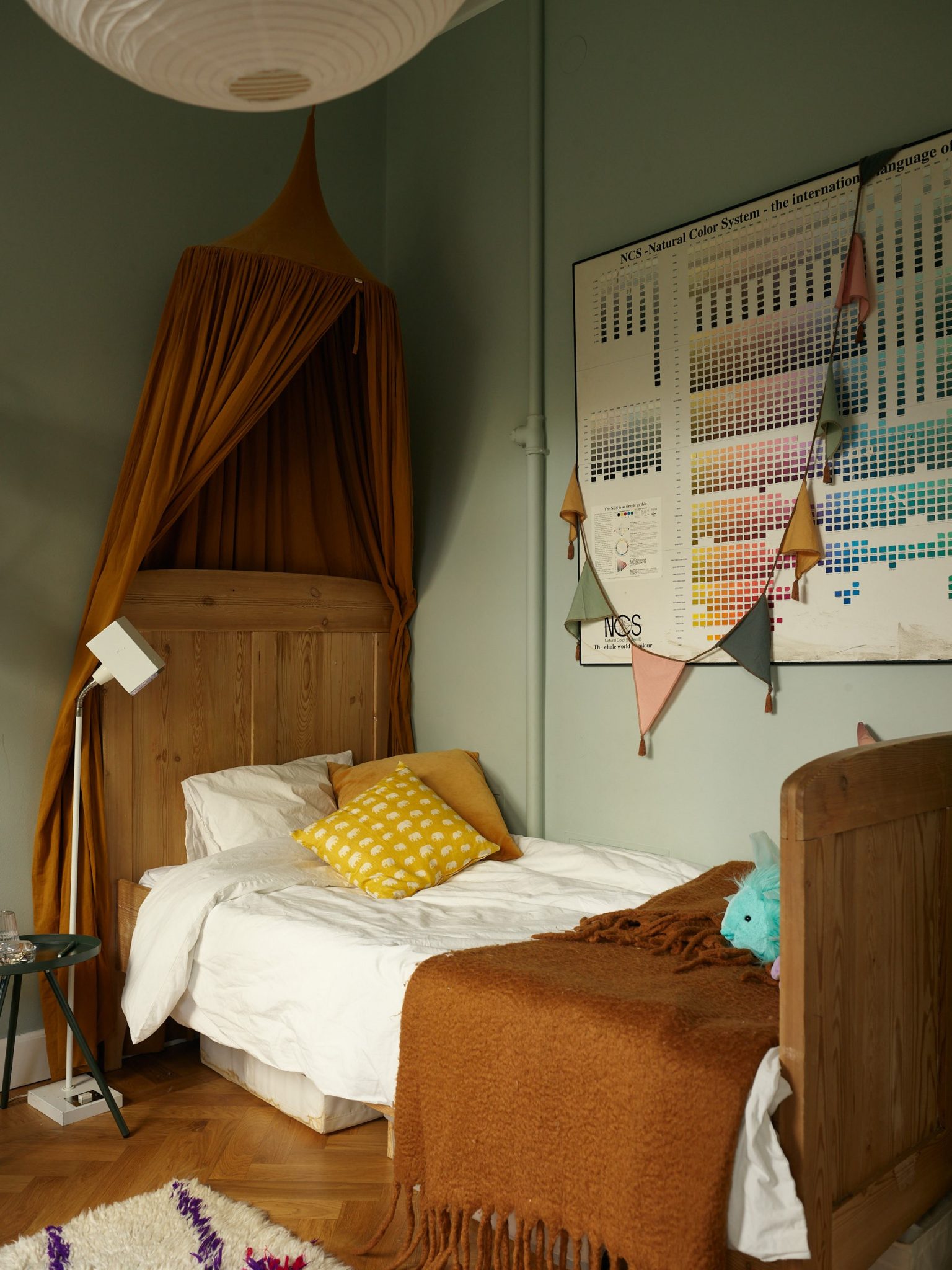 chambre enfant vintage murs verts