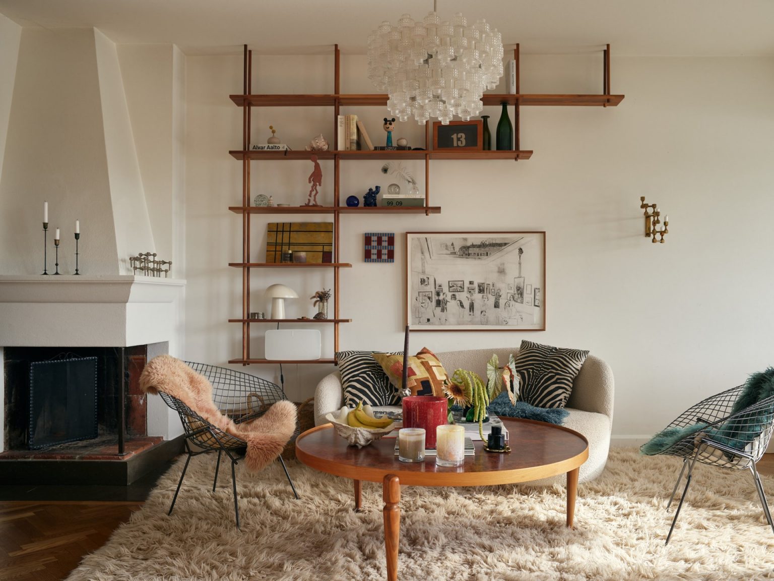 salon avec cheminée décoration vintage