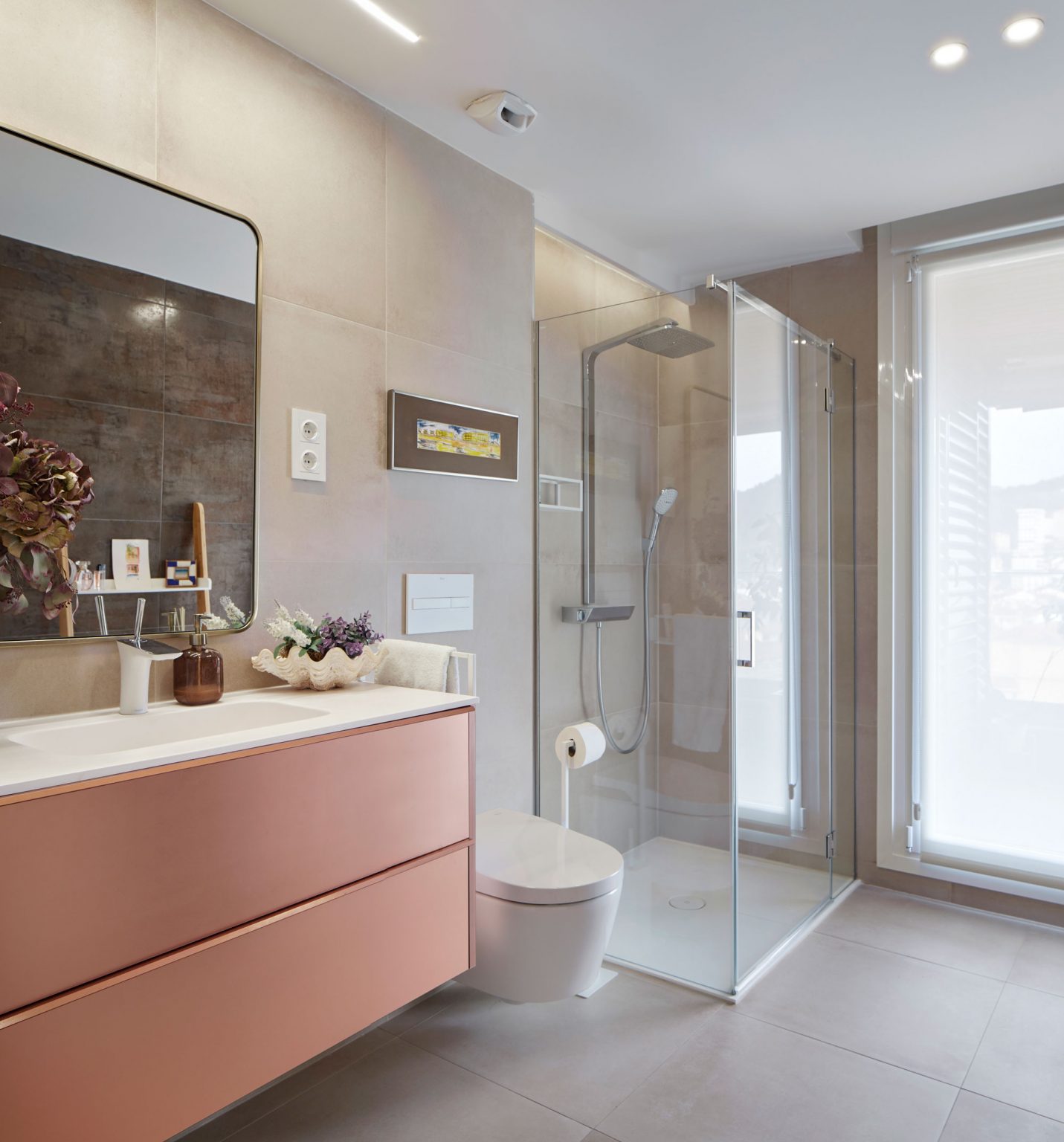 salle de bain meubles saumon décoration contemporaine