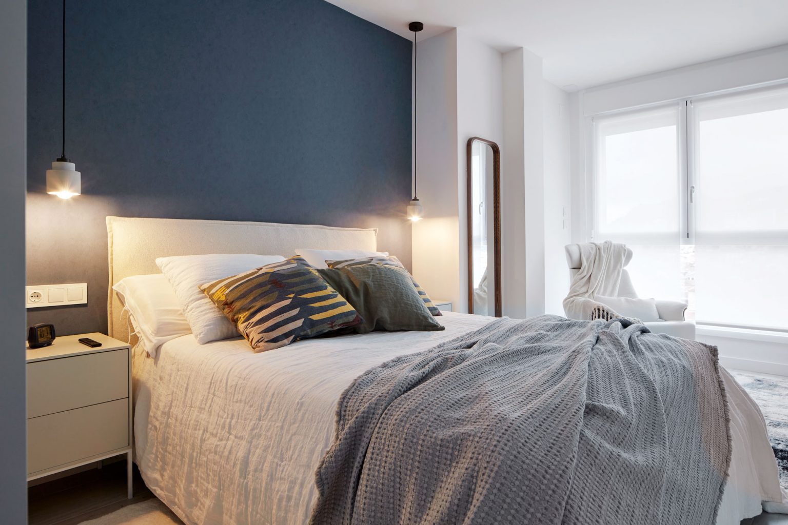 chambre bleue décoration contemporaine