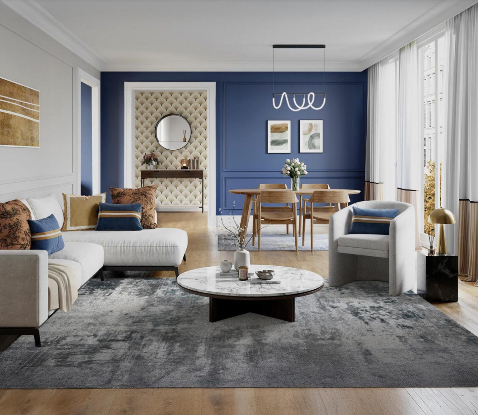 salon décoration bleue contemporaine