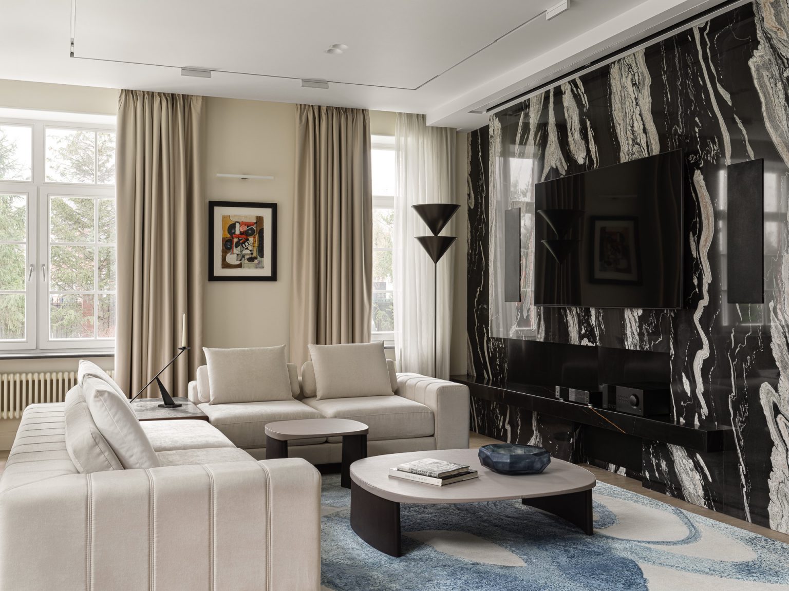 salon avec cheminée décoration contemporaine