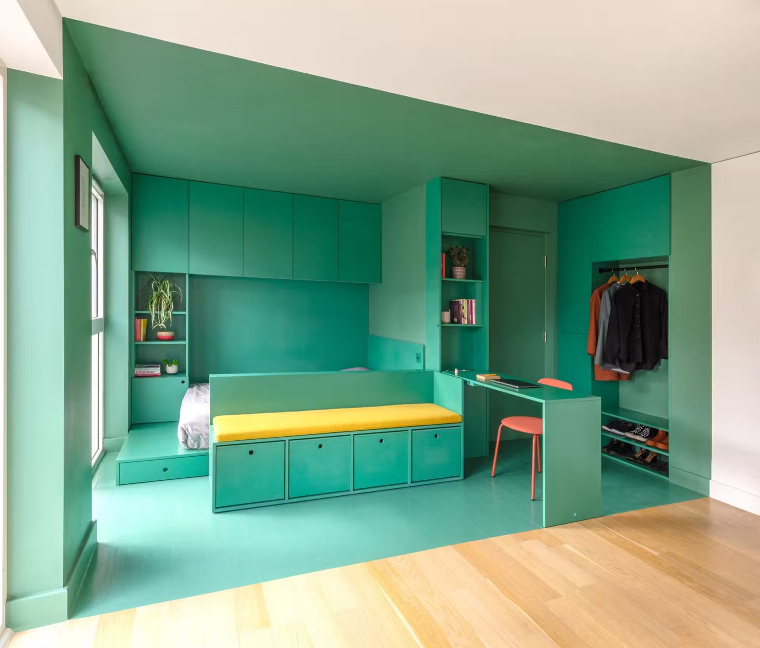 studio 29m2 décoration design verte intérieur modulable