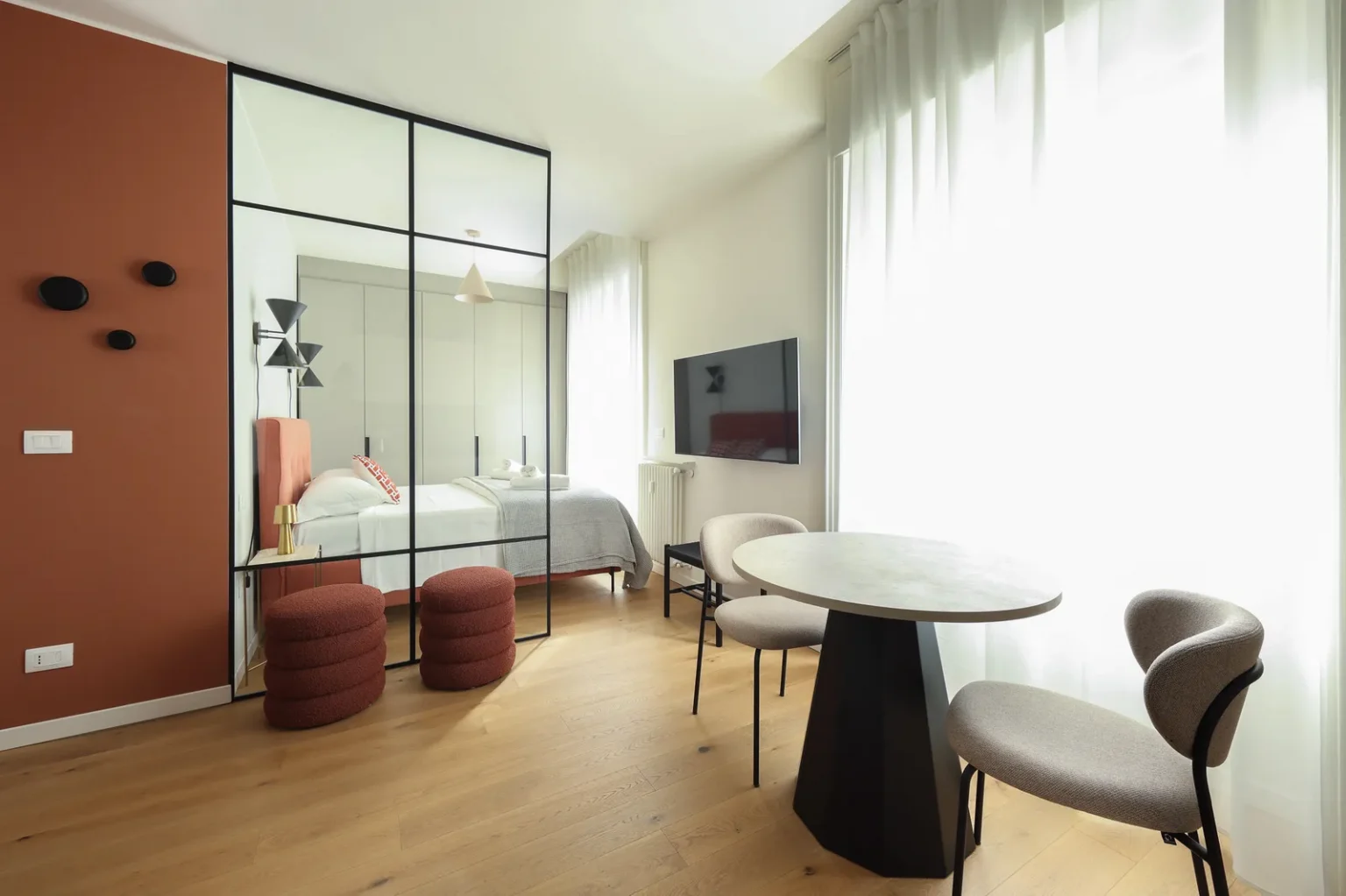 salle à manger et chambre petit appartement 35m2 optimisé décoration design