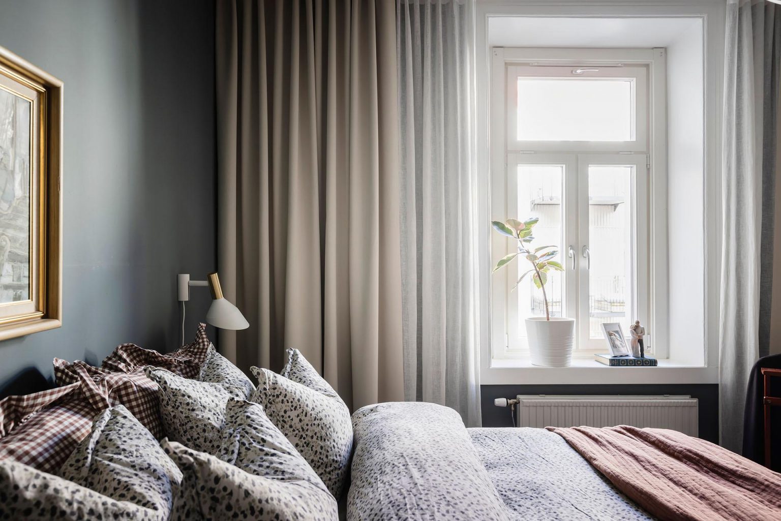 chambre murs bleus décoration scandinave