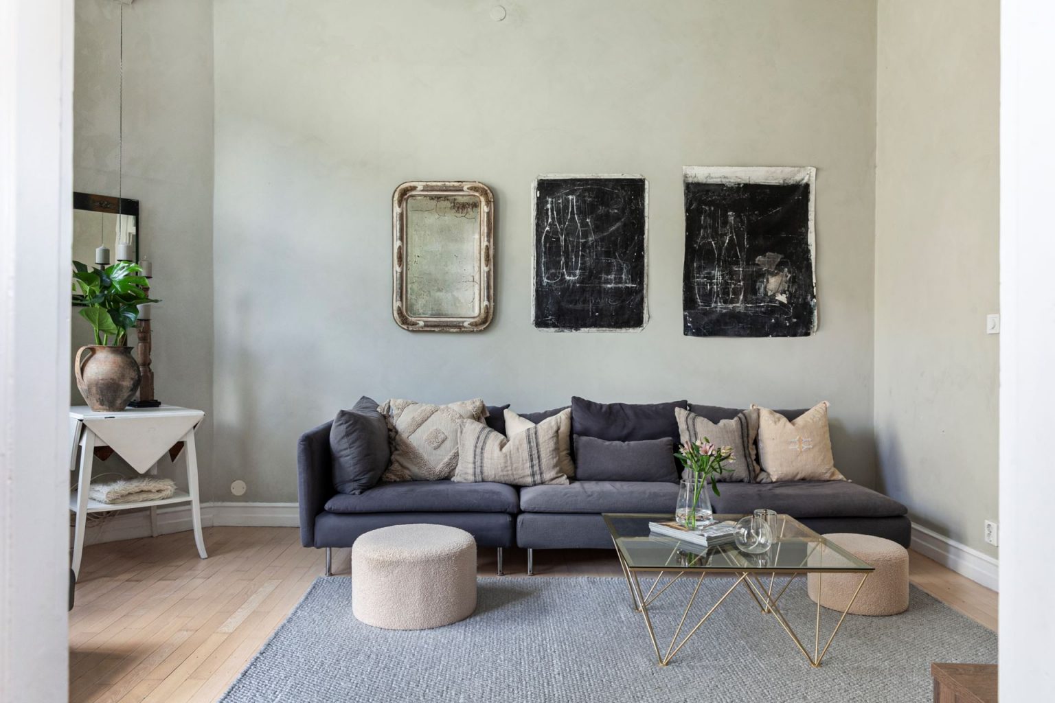 salon canapé gris décoration scandinave
