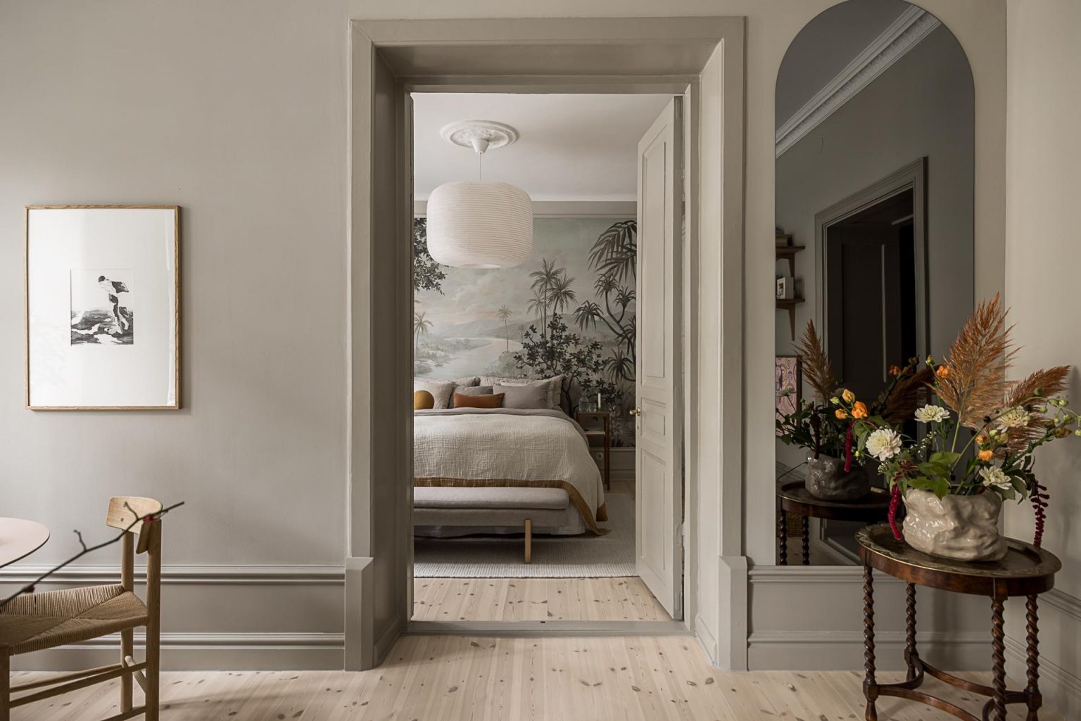 salon et chambre appartement rénové décoration scandinave