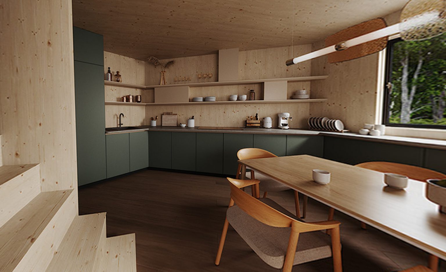 cuisine et salle à manger maison de designer de 80m2 Greenkub x Patrick Jouin