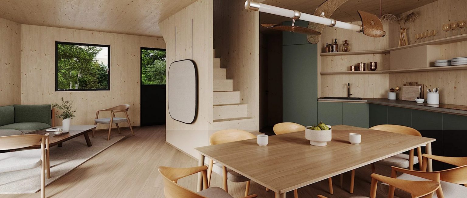 salon et cuisine décoration naturelle maison de designer de 80m2 Greenkub x Patrick Jouin