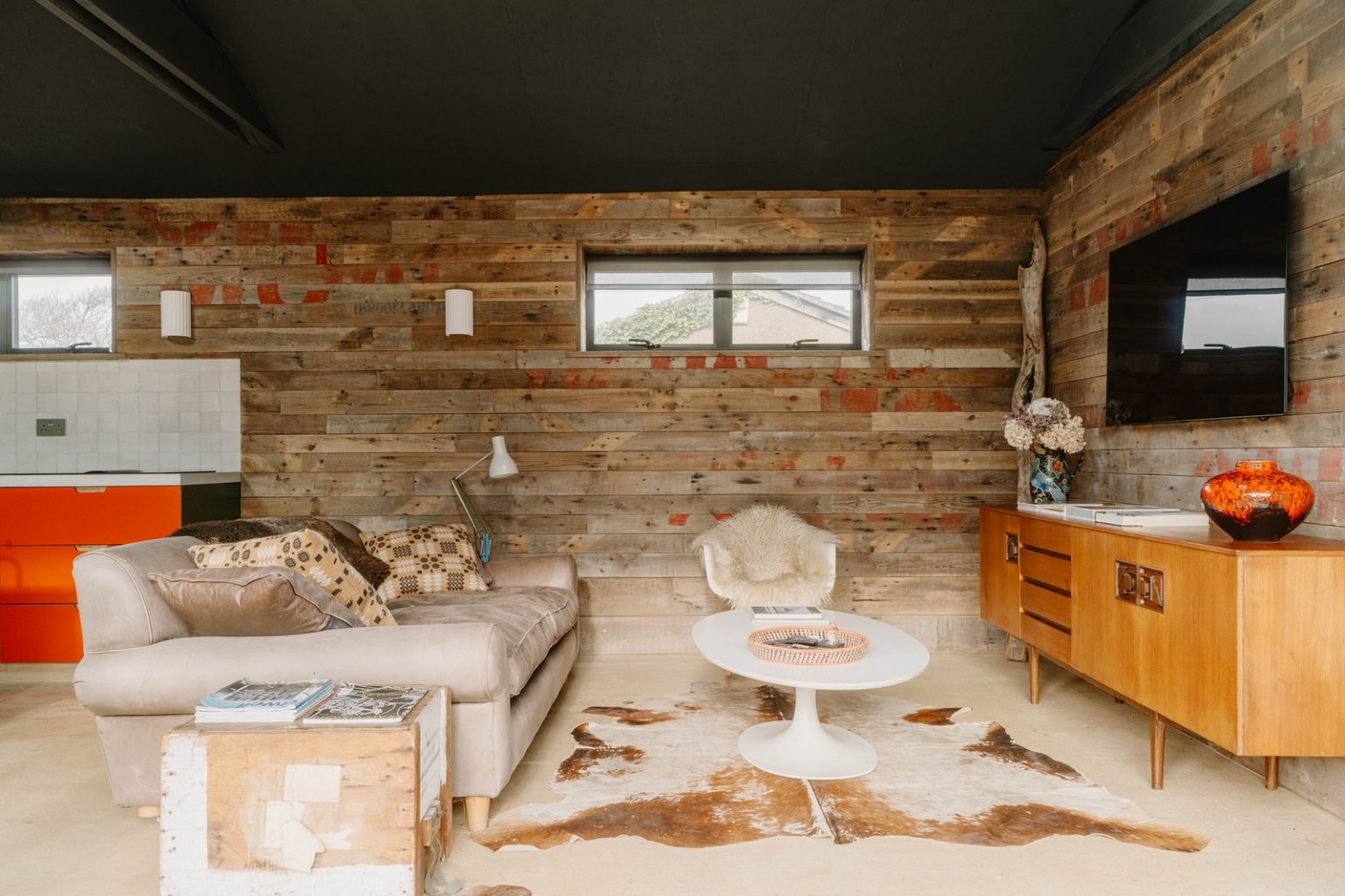 salon et cuisine ouverte maison de plage 62m2 Camber Sands