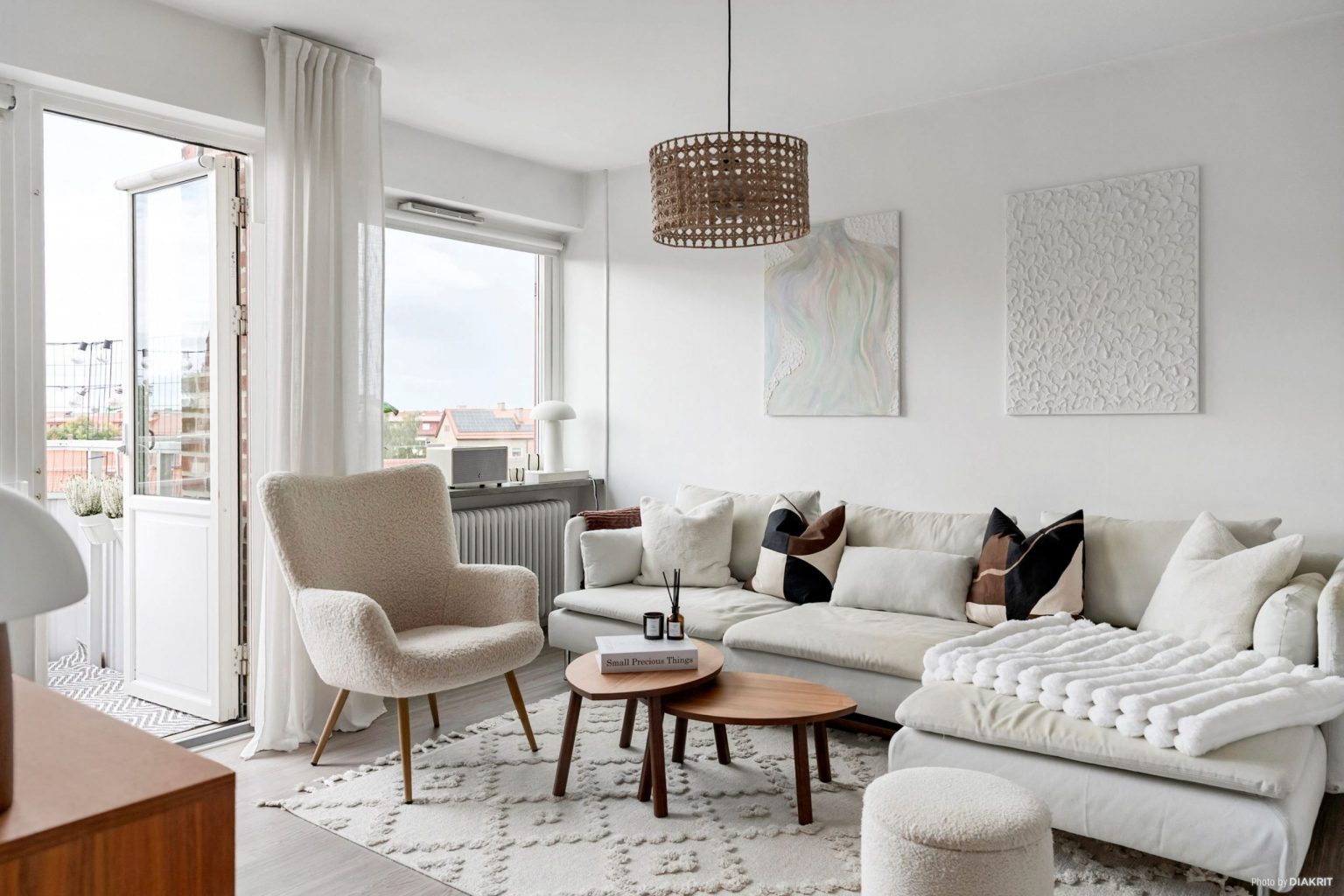 salon studio 41m2 décoration blanche scandinave