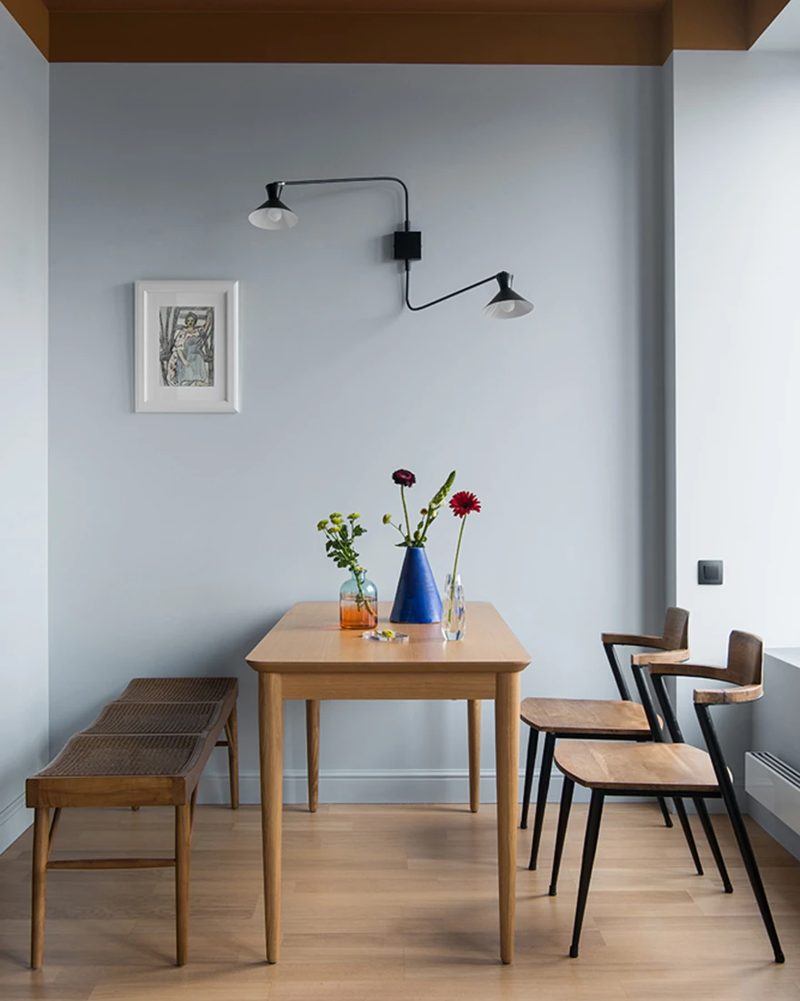 salle à manger studio 42m2 vintage et coloré