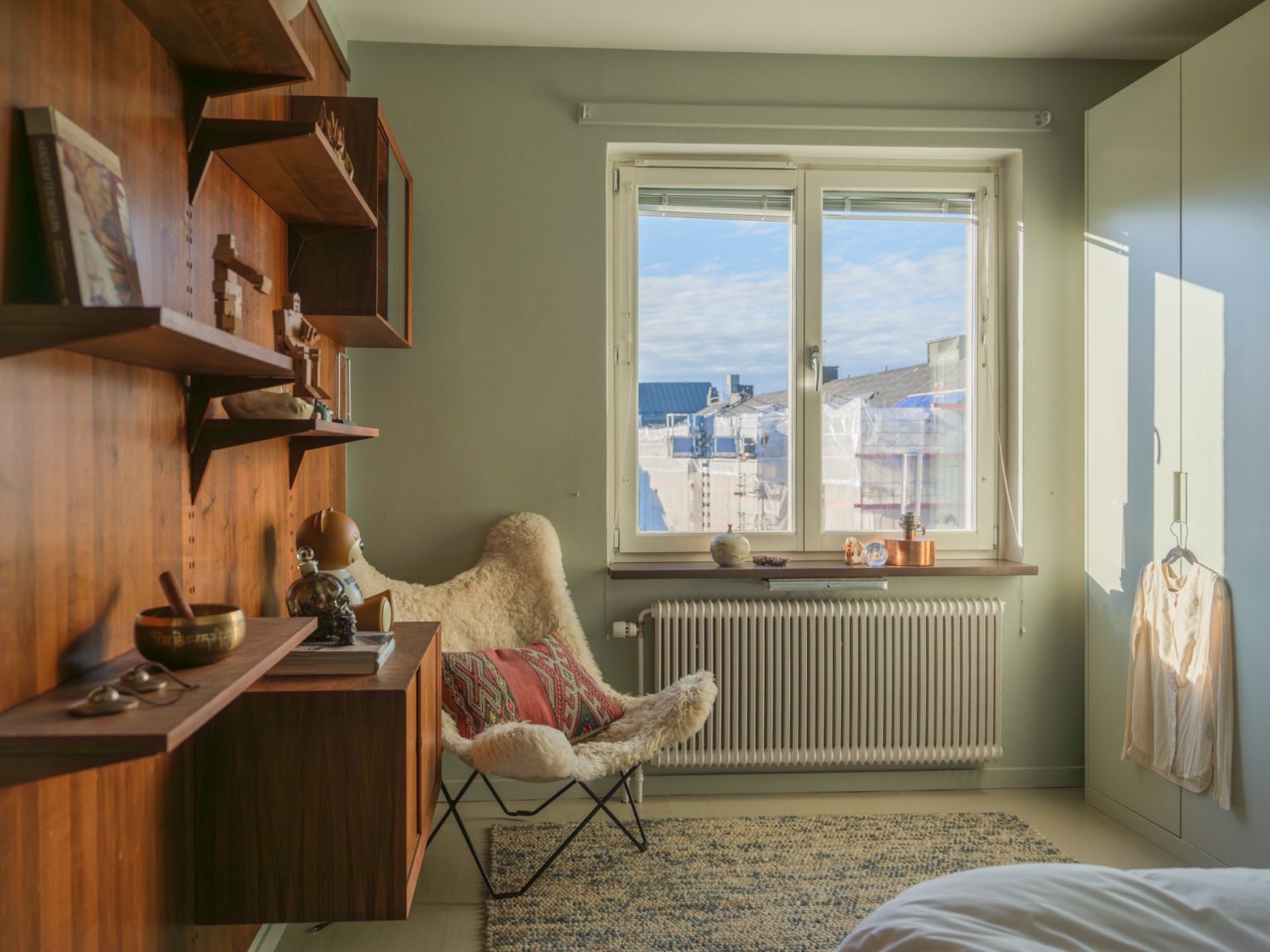 chambre vintage murs bleus