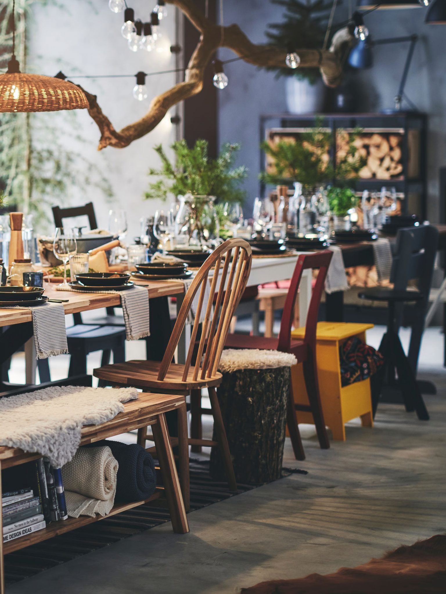 grande table repas familial thème rustique et naturel