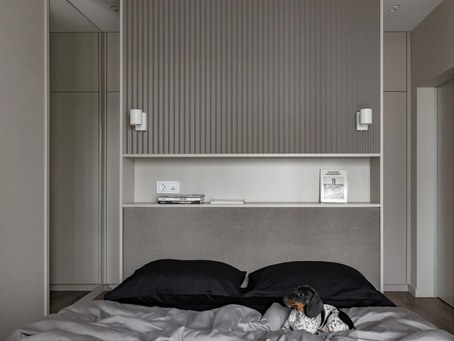 chambre deux-pièces design 59m2 décoration grise