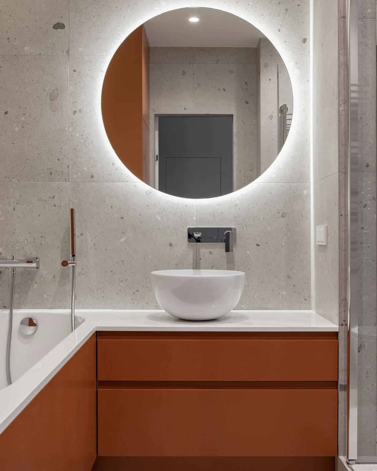 salle de bain deux-pièces design 59m2 décoration grise et bois