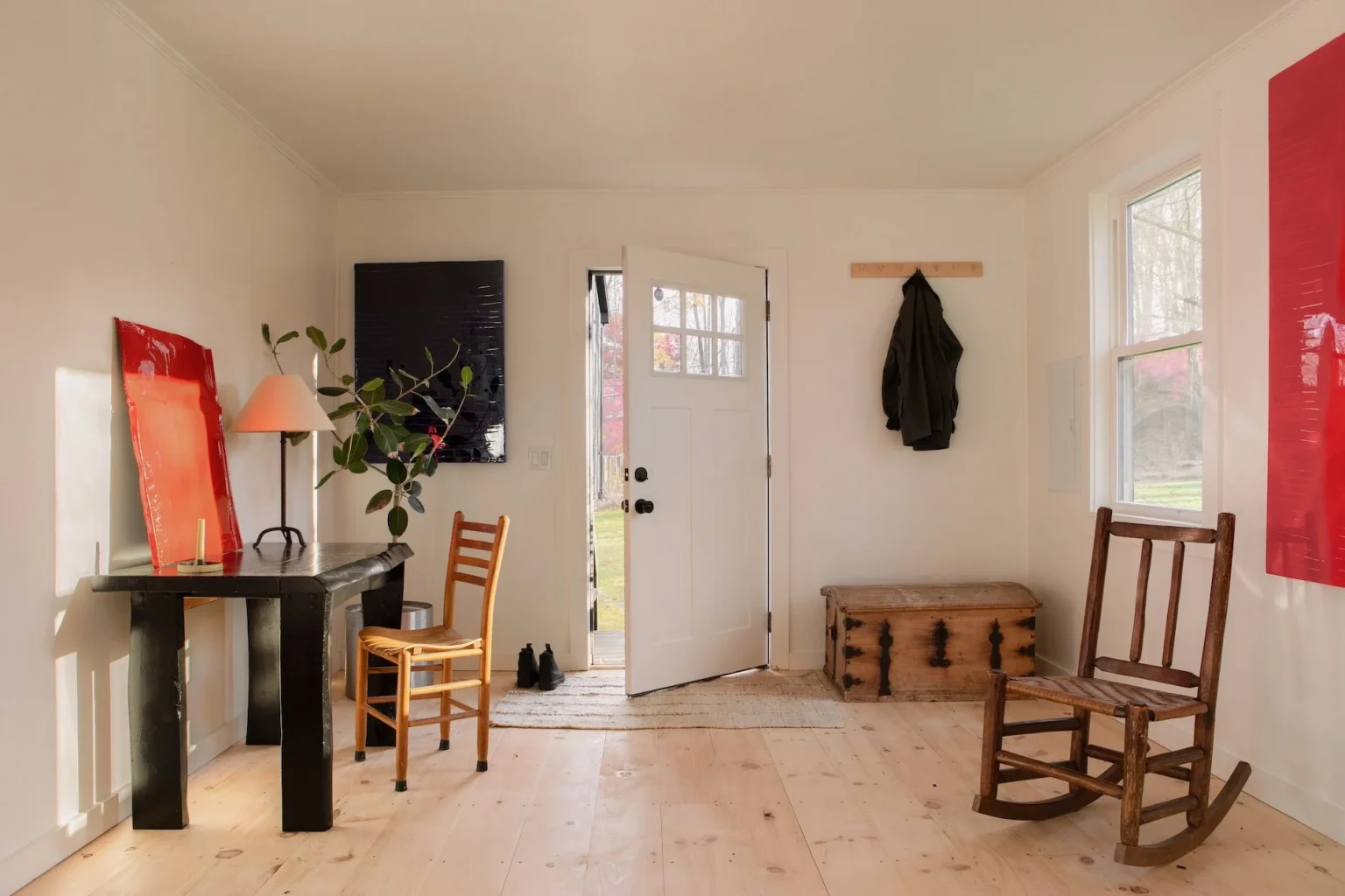 salon décoration rustique chic maison en bois dans la vallée de l'Hudson 