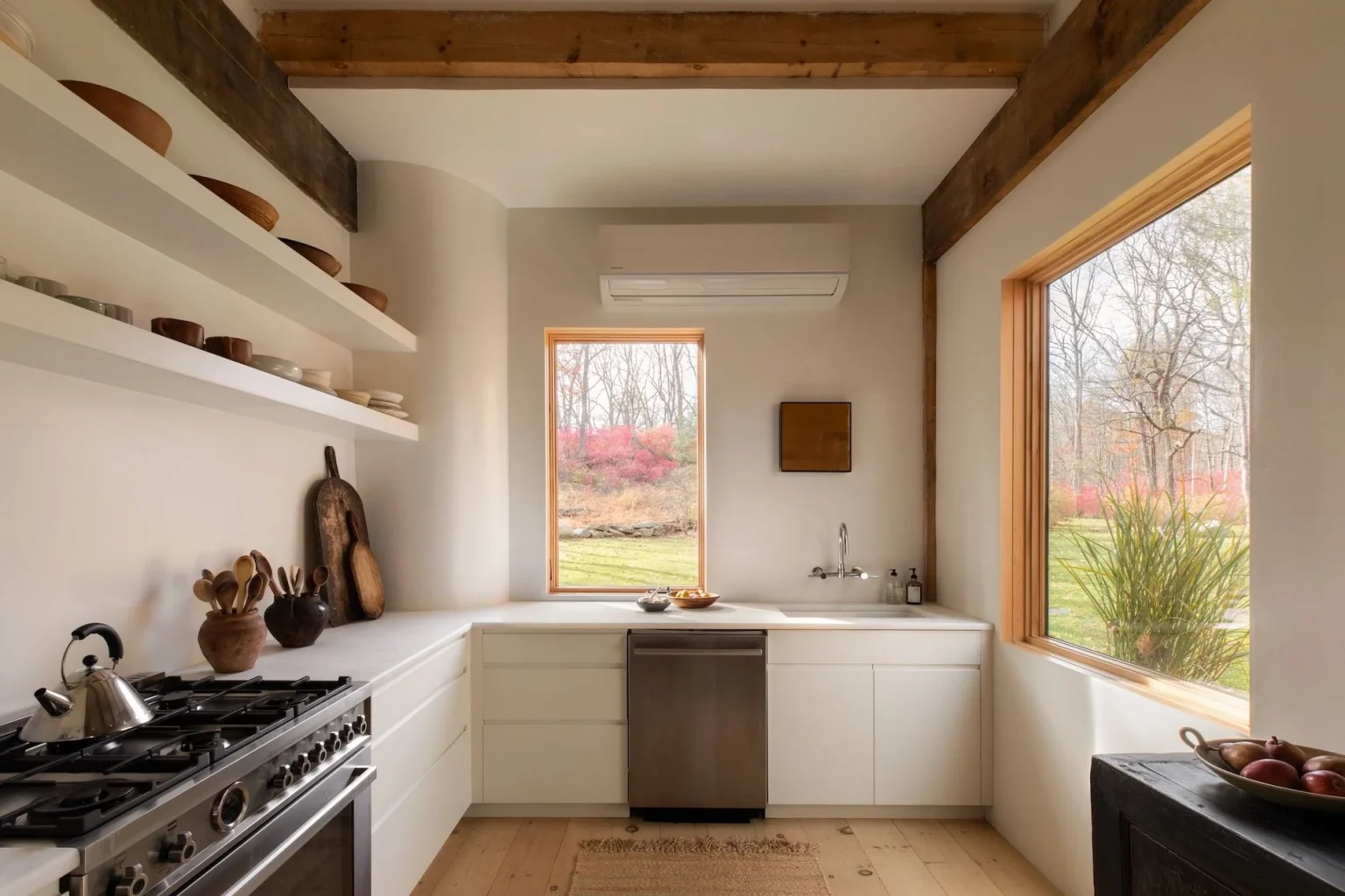 cuisine blanche avec poutres